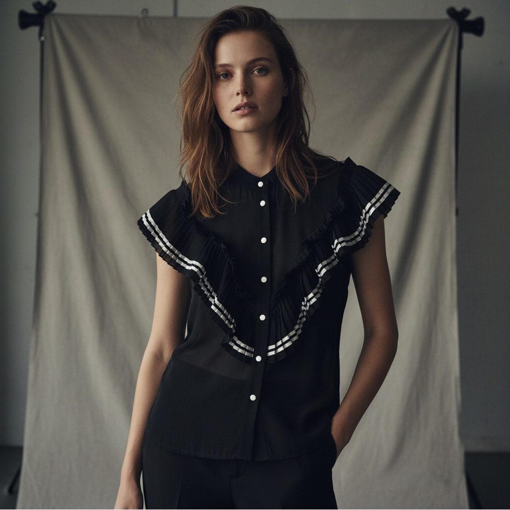 Babylon Collection Italia Ruffle Sleeve Button Blouse 🖤
